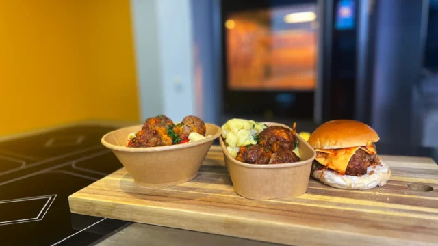 rotisserie american meatballs served three different ways
