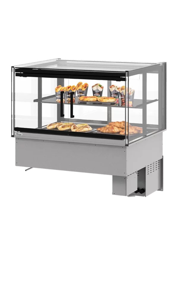 mcc hot self serve food display with front doors 90cm 2 shelves drop-in