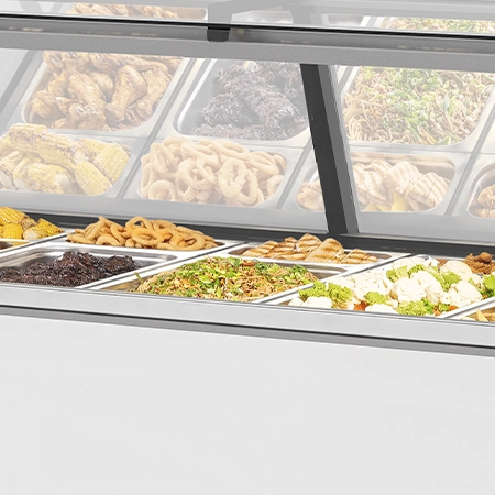 close up of a frijado hot deli counter